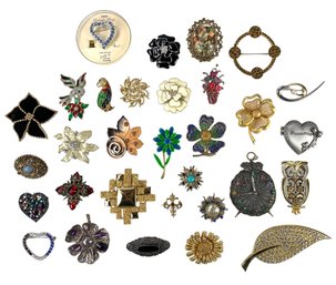 Collection Of Sterling Silver & Costume Jewelry Brooches (Some Signed) - #JC-L