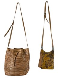 CEM Brown Leather & Couieria Florentina Italian Embossed Leather Crossbody Bags - #S13-3