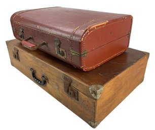 Vintage Leather Suitcase & Wood Salesman Case - #S13-4