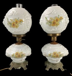Gone With The Wind Hurricane Lamps With Lion Head Milk Glass Shades (Set Of 2) - #W1
