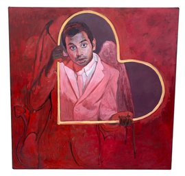 Comedian Aziz Ansari Performance Portrait Oil On Canvas Painting, Signed - #SC