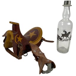 Mark Cross English Equestrian Silver Overlay Decanter & Children's Horse Saddle - #S14-2