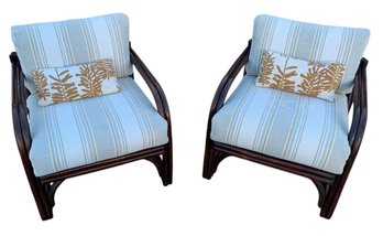 Mid-Century Modern Bamboo Indoor Chairs With Cushions (Set Of 2) - #FF