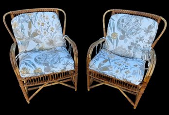 Mid-Century Bamboo Armchairs With Cushions (Set Of 2) - #FF