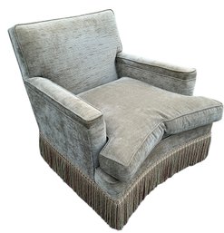 1940s Green Upholstered Club Chair With Fringe Skirt - #BR