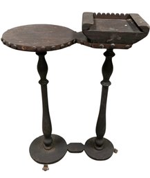 Antique 2-Tier Wood Smoking Stand / Drink Table With Paw Feet - #FF