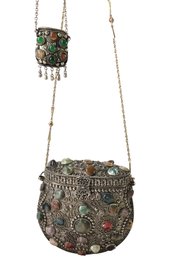 Vintage Saijai Style Metal & Natural Stone Purse With Matching Pill Box - #JC-L