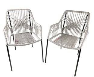 Outdoor Gray Woven Rope Side Chairs (Set Of 2) - #BR