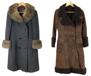 Vintage Strawbridge & Clothier Genuine Fur Lined Coat & Faux Fur Lined Suede Coat - #CR