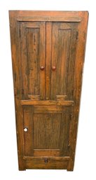 Antique Rustic Farmhouse Pine Wood Corner Cabinet - #BR