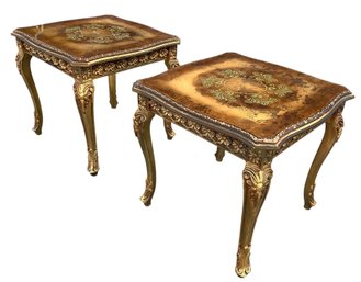 Gilt Baroque Style Glass Top Side Tables (Set Of 2) - #FF