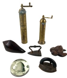 John Derian Signed Dome Paperweight, Brass Pepper Mills, Ironwood Figures & More - #S6-4