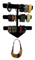 Collection Of Costume Jewelry Bracelets, Vintage Bakelite Bracelet & Beaded Necklace - #S14-3