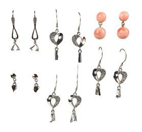 Sterling Silver Heart Dangle Earrings & 14K Gold Angel Skin Coral Drop Earrings - #FS-6