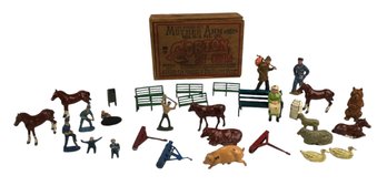 Vintage John Hill & Co. Painted Lead Toys: Hobo, Farmers, Animals, Policeman & More - #FS-4