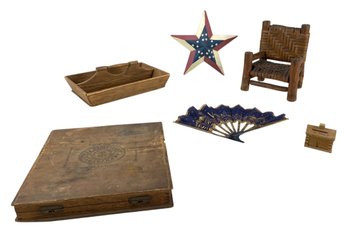 Primitive Wood Cutlery Box, Old Hickory Salesman Sampler Chair, Habana Cigar Box & More - #S6-2