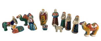 South African Raku Pottery 12-Piece Christmas Nativity Set, Signed - #S17-3