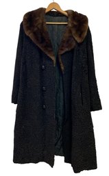 Vintage Women's Black Persian Curly Lamb's Wool Coat With Mink Trim - #S11-6