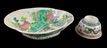 Antique Chinese Famille Rose Footed Bowl & Chinese Porcelain Footed Rice Bowl - #S6-3