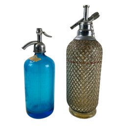 1930s Sparklets Soda Siphon Bottle & Blue Glass Seltzer Bottle - #S8-2