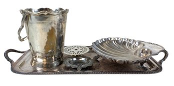 Crescent Silver Plate Clam Shell Dish, Pool Electroplate Tray, Leonard Ice Bucket & More - #FS-6
