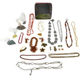 Vintage Costume Jewelry: Bakelite Fish Brooch, Amber Clip-On Earrings & More - #S23-3