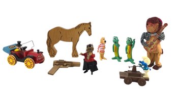 Collection Of Vintage Toys: Brio Pull Along Toy, Schuco Monkey, 1969 Walt Kelly Figures - #S9-2