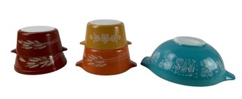 Pyrex Amish Butterprint Bowl, Autumn Harvest Wheat & Butterfly Gold Casserole Dishes - #S13-2