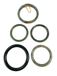Chinese Jade Bangle Bracelets & Jade Gold Washed Silver Hinged Bangles - #FS-5