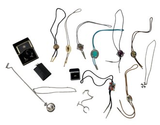 Collection Of Bolo Ties, Westminster Wolf Pocket Watch, Swank Tie Pin & More - #S15-3