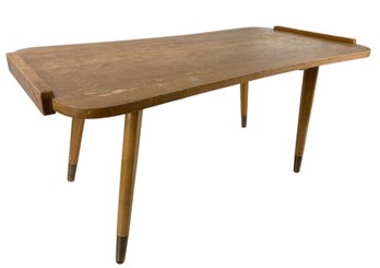 Danish Style Wood Cocktail Table With Brass Feet - #FF