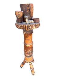Rustic Carved Wood Cigar Smoking Stand With Native American / Stag Details - #FF