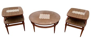 Mid-Century Pionite Laminate Coffee Table & Side Tables - #FF