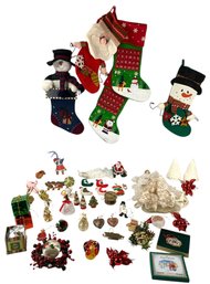 Collection Of Christmas Tree Ornaments, Stockings & Angel Tree Topper - #S18-1