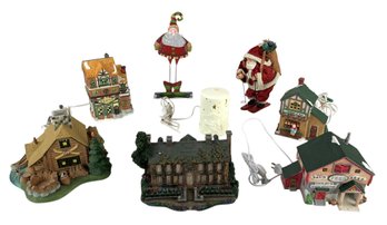 Christmas Village Houses, PartyLite Log Cabin Tea Light Holder, Nativity Light & Santas - #S9-1