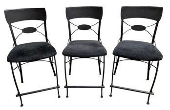 Black Metal Upholstered Counter Stools (Set Of 3) - #BR
