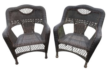 Pair Of Brown Wicker Outdoor Patio Chairs - #FF