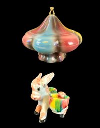 Italian Majolica Rainbow Lidded Candy Bowl & Italian Donkey Succulent Pot - #S18-3