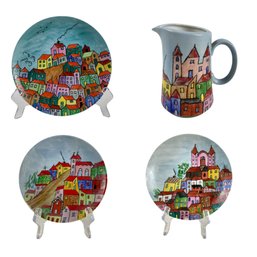 Schmidt Porcelena Brasil Hand Painted Decorative Plates & Creamer - #S1-4