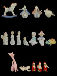 Lladro Porcelain Christmas Ornaments, Pixie Elf Figures (Japan) & Thames Pink Cat - #S2-3