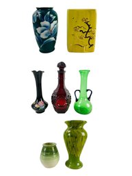 Collection Of Blown Glass Vases, Avon Cape Cod Glass Decanter & Ceramic Pottery Vases - #S15-2