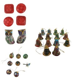 Franklin Mint Cloisonne Owl Figurines, Cloisonne Bell/Ball Ornaments & Trinket Boxes - #S16-4