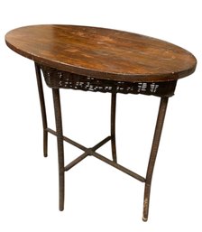 Vintage Rattan Wood Top Oval Side Table - #BR