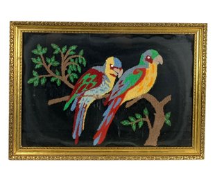 Vintage Framed Needlepoint Of Parrots - #S24-1
