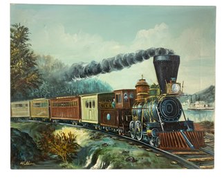 American Express Train Signed Oil Painting, (After) Frances Flora Bond Palmer - #S24-1