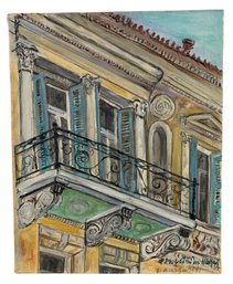 Greek Neoclassical Architectural Landscape Oil Painting, Signed - #S24-1