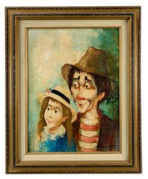 Tibor David Signed Clown Portrait Oil On Board Painting - #C2