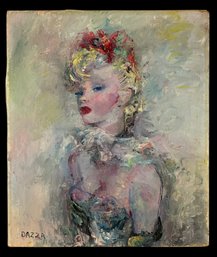 Louis Dazza (20th Century) Signed French Impressionist Style Portrait Painting On Canvas - #C1