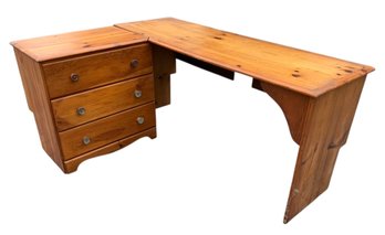 Rustic Farmhouse Pine Wood L-Shaped Desk - #BR