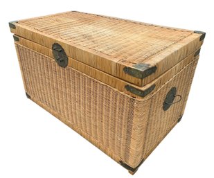 Asian Style Wicker Storage Chest With Brass Hardware - #BR